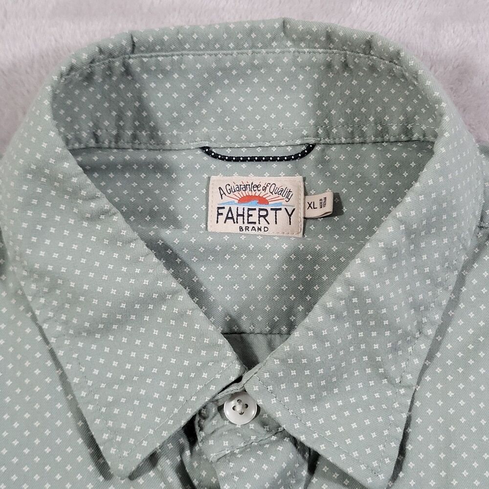 Faherty The Movement Shirt Mens XL Green Diamond Geo Performance Stretch Button - Picture 5 of 11